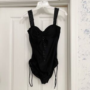 Xhilaration Black Swimsuit with White Polka Dot Accents